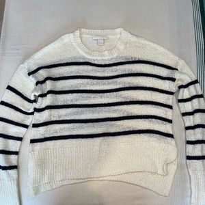 White and navy blue long sleeve sweater